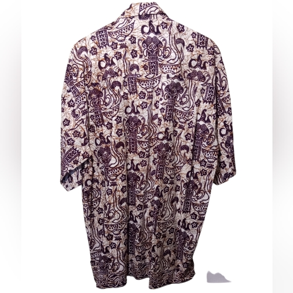 Batik World St Kitts Mens XXL Mens Short Sleeve Button Up Shirt Maroon Gold - Picture 2 of 6